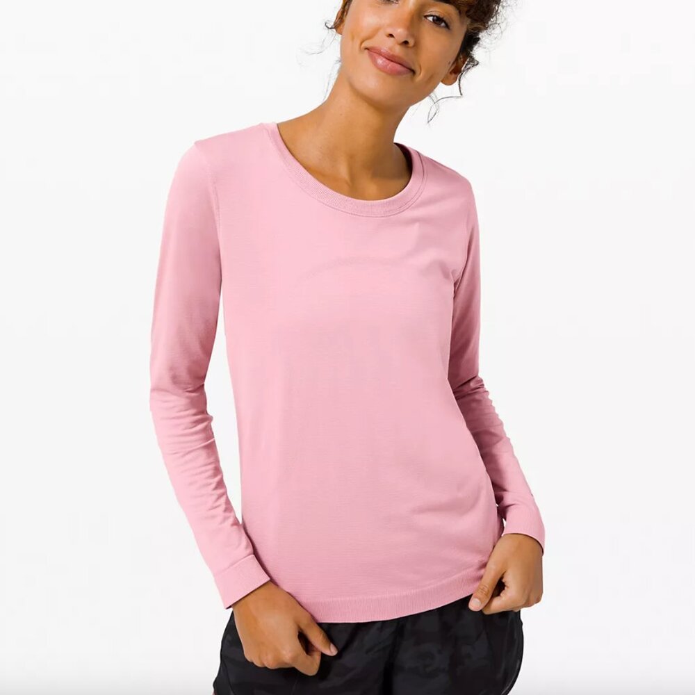 Lululemon Swiftly Breathe Long Sleeve Top Pink Taupe Size 10